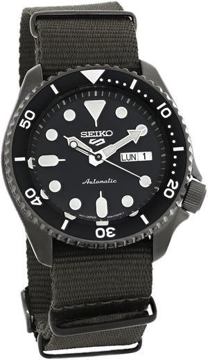 Seiko 5 Mens Black ION Plated Stainless Steel Green Strap Automatic Watch SRPD91