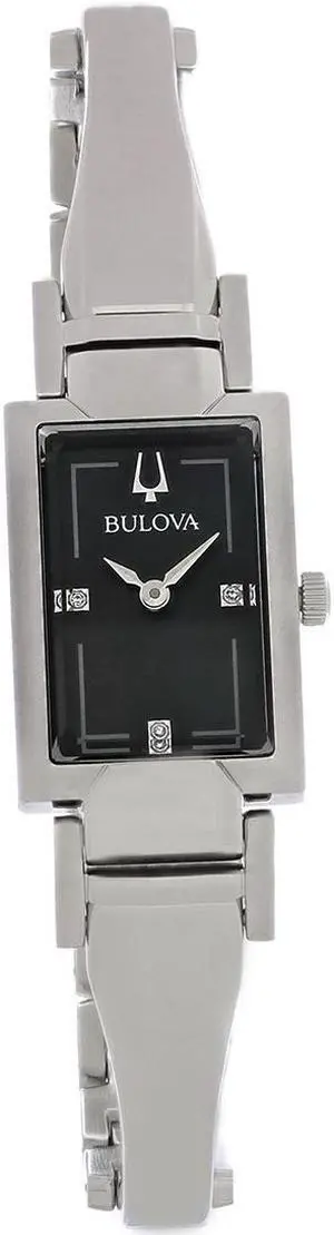 Bulova Diamond Ladies Stainless Steel Black Mother-Of-Pearl Quartz Watch 96P209