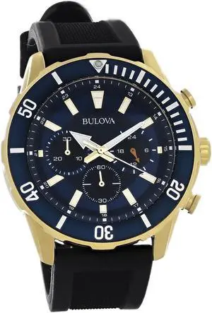 Bulova Mens Chronograph Blue Dial Gold Plated Stainless Quartz Watch 98A244