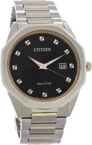 Citizen Eco-Drive Corso Diamond Mens Two-Tone Black Dial Watch BM7496-56G