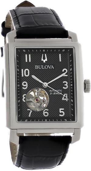 Bulova Sutton Mens Stainless Steel Black Dial Automatic Watch 96A269