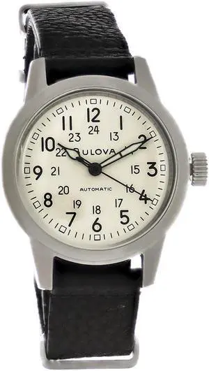 Bulova HACK Mens Stainless Steel Ivory Dial Automatic Watch 96A246