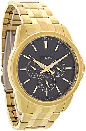Citizen Quartz Multifunction Mens Black Dial Gold Tone Watch AG8342-52L