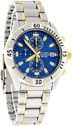 Citizen Quartz Chronograph Mens Blue Dial Two Tone Watch AN3394-59L