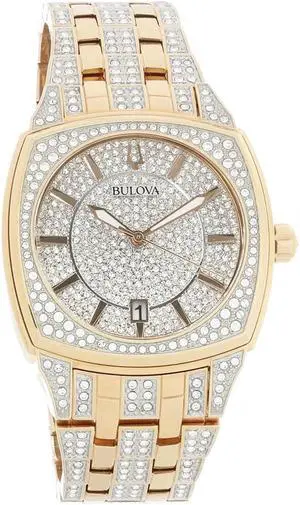 Bulova Phantom Mens Rose Gold Plated Stainless Crystal Quartz Watch 98B324