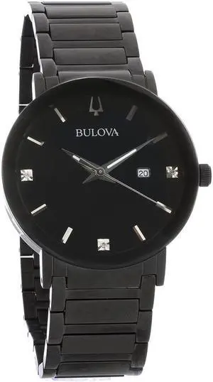 Bulova Mens Futuro Diamond Black ION Plated Steel Quartz Watch 98D144