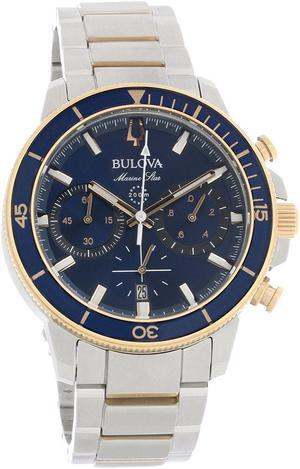 Bulova Marine Star Chronograph Mens Two Tone Blue Dial Quartz Watch 98B301