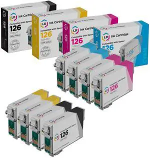 LD Compatible Replacements for Epson 126 T126 High Yield Ink Cartridges: 2 T126120 Black, 2 T126220 Cyan, 2 T126320 Magenta, 2 T126420 Yellow 8-Pack LD Compatible Replacements for Epson 126 T126 High Yield Ink Cartridges: 2 T126120 Black, 2 T126220 Cyan, 2 T126320 Magenta, 2 T126420 Yellow 8-Pack