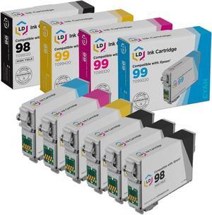 LD Products Ink Cartridge Replacement for Epson 98 & 99 High Yield (3 Black, Cyan, Magenta, Yellow, 6-Set)