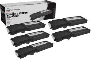 LD © Compatible Dell 331-8429 / W8D60 Set of 5 Black Laser Toner Cartridges for use in Dell C3760DN, C3760N, & C3765NF Printers