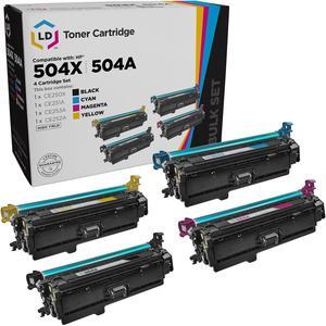 LD Remanufactured Toner Cartridge Replacement for HP 504X & 504A (Black, Cyan, Magenta, Yellow, 4-Pack) For Use In HP Color LaserJet | LaserJet: CM3530, CM3530fs, CP3525, CP3525dn, CP3525n, CP3525x