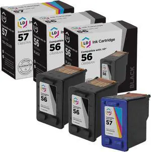 LD Products Remanufactured Ink Cartridge Replacement for HP 56 & HP 57 (2 Black, 1 Color, 3-Pack)