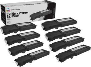 LD © Compatible Dell 331-8429 / W8D60 Set of 8 Black Laser Toner Cartridges for use in Dell C3760DN, C3760N, & C3765NF Printers