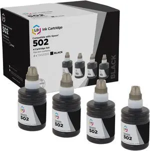 LD Products Compatible Ink Bottle Replacement for Epson 502 T502120-S (4 Pack - Black)