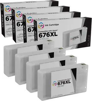 LD Products Remanufactured Ink Cartridge Replacements for Epson 676XL 676 T676XL120 High Yield (Black, 4-Pack) LD Products Remanufactured Ink Cartridge Replacements for Epson 676XL 676 T676XL120 High Yield (Black, 4-Pack)