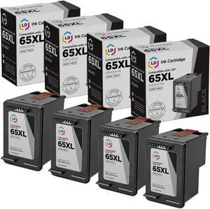 LD Products Ink Cartridge Replacement for HP 65XL N9K04AN High Yield Black 4-Pack for DeskJet: 2622, 2624, 2634, 2636, 2652, 2655, 3720, 3722, 3755, 3758 | Envy: 5010, 5012, 5020, 5032, 5052, 5055