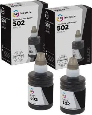 LD Products Ink Bottle Replacement for Epson 502 T502120-S (Black, 2-Pack)