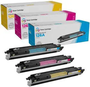 LD © Remanufactured Replacements for Hewlett Packard 126A 3PK Toner Cartridges:1 CE311A Cyan, 1 CE313A Magenta, & 1 CE312A Yellow for use in HP Color LaserJet Printers