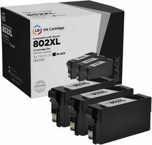 LD Products Remanufactured Replacement for Epson 802XL Ink Cartridges 802 T802XL T802 (Black 3-Pack)
