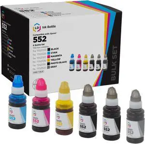 LD Products Compatible Ink Bottle Replacements for 552 T552 High Yield (T552020 Black, T552120 Photo Black, T552220 Cyan, T552320 Magenta, T552420 Yellow, T552520 Gray 6-Pack)