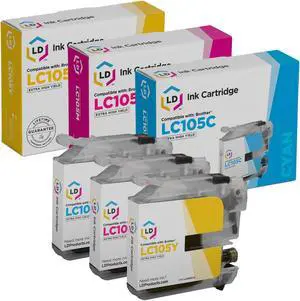 LD Products Compatible Ink Cartridge Replacement for Brother LC105 Super High Yield (Cyan, Magenta, Yellow, 3-Pack)