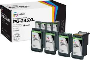 LD Products InkPods Ink Cartridge Replacements for Canon PG-245XL High Yield (Black, 4-Pack with OEM printhead)