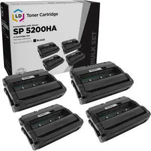 LD Products Remanufactured Toner Cartridge Replacement for Ricoh SP 5200HA 406683 (Black, 4-Pack) Compatible with SP5200DN SP5200S SP5210DN SP5210SF SP5210SR