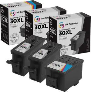 LD Products Compatible Kodak 30 / 30XL Set of 3 High Yield Ink Cartridges: 2 Black (1550532) & 1 Color (1341080)