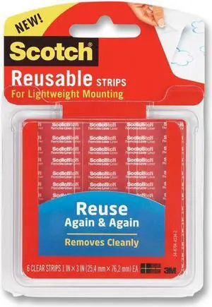Scotch Restickable Mounting Tabs 1" x 3" Clear 6/Pack R101