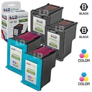 LD © Remanufactured Replacement Ink Cartridges for Hewlett Packard (HP) C9362WN (HP 92) Black and C8766WN (HP 95) Color (2 Black and 2 Color) LD © Remanufactured Replacement Ink Cartridges for Hewlett Packard (HP) C9362WN (HP 92) Black and C8766WN (HP 95) Color (2 Black and 2 Color)