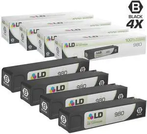 LD Remanufactured Replacement for Hewlett Packard D8J10A (HP 980) Set of 4 Black Ink Cartridges for use in OfficeJet Enterprise Color Flow MFP X585z, MFP X585dn, MFP X585f, X555dn, and X555xh Printers LD Remanufactured Replacement for Hewlett Packard D8J10A (HP 980) Set of 4 Black Ink Cartridges for use in OfficeJet Enterprise Color Flow MFP X585z, MFP X585dn, MFP X585f, X555dn, and X555xh Printers