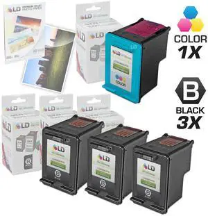 LD © Remanufactured Ink Cartridge Replacements for HP C9364WN (HP 98) Black and HP C8766WN (HP 95) Color (3 Black and 1 Color) + Free 20 Pack of Brand 4x6 Photo Paper LD © Remanufactured Ink Cartridge Replacements for HP C9364WN (HP 98) Black and HP C8766WN (HP 95) Color (3 Black and 1 Color) + Free 20 Pack of Brand 4x6 Photo Paper