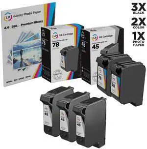 LD © Compatible Ink Cartridge Replacements for HP 51645A (HP 45) Black and HP C6578DN (HP 78) Color (3 Black and 2 Color) + Free 20 Pack of Brand 4x6 Photo Paper LD © Compatible Ink Cartridge Replacements for HP 51645A (HP 45) Black and HP C6578DN (HP 78) Color (3 Black and 2 Color) + Free 20 Pack of Brand 4x6 Photo Paper
