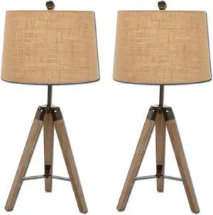 Urban Designs Weathered Wooden Tripod Table Lamps - Set of 2