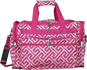 World Traveler 19-inch Carry-On Shoulder Duffel Bag - Fuchsia White Greek Key