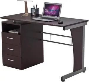 Deluxe Ergonomic Side Cabinet Compact Multifunction Computer Desk - Chocolate