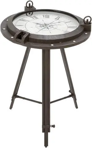 Urban Designs Industrial Porthole Metal Round Clock Coffee and End Table