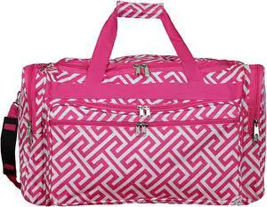 World Traveler 22-inch Travel Duffel Bag - Fuchsia White Greek Key