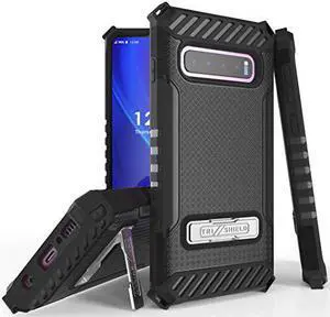 Case For Galaxy S10 Plus, Black Tri-Shield [Military Grade] Rugged Cover With Metal Kickstand [Includes Wrist Strap Lanyard] For Samsung Galaxy S10+ Phone (Sm-G975)