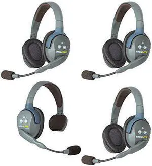 Eartec Ul413 Ultralite Full Duplex Wireless Headset Communication For 4 Users - 1 Single Ear And 3 Dual Ear Headsets