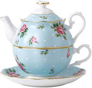 Royal Albert New Country Roses One Tea Set, 3 Piece, Mostly Blue With Multicolored Floral Print