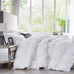 Luxurious Heavy King Size Goose Down Comforter Duvet Insert Classic Pinch Pleat Style 70 Oz Fill Weight 100 Egyptian Cotton Shell Pinch Pleat King White