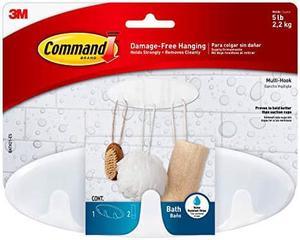 Command Bath Multi-Hook, 2-Water Resistant Strips, 5-Lb Capacity, Organize Damage-Free