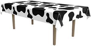 Beistle Plastic Cow Print Rectangle Table Cover For Farm Animal Theme Birthday Party Western Supplies, Tablecover, Black/White