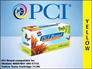 PCI Brand Okidata 46507601-PCI New Compatible Replacement For Okidata 46507601 Yellow Toner Cartridge 11500 Page Yield