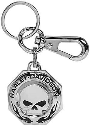 Harley-Davidson Chrome Willie G skull H-D Wordmark & Flames Key chain