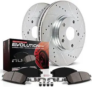 Power Stop K398 Front Z23 Carbon Fiber Brake Pads with Drilled & Slotted Brake Rotors Kit