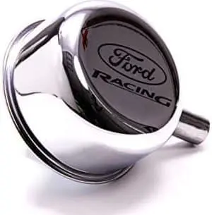 Breather, Push-In, Round, 1-1/4 in Hole, 3/8 in Hose Evacuation Fitting, Ford Racing Logo, Steel, Chrome, Each