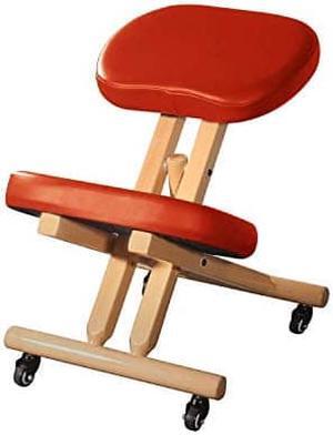 Master Massage Comfort Wooden Kneeling Chair Posture Thick Cushion Seat Office and Home Rolling Adjustable Cinnamon Color