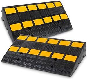PYLE Car Vehicle Curbside Driveway Ramp-2PC Heavy Duty Rubber Threshold Bridge Track Curb Ramp, For Loading Dock, Garage, Sidewalk, Truck, Scooter, Bike, Motorcycle, Wheelchair Mobility-Pyle PCRBDR44